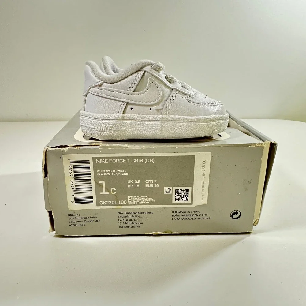 Nike Force 1 Crib CB White White White‎ Infant Sneakers 1c CK2201-100